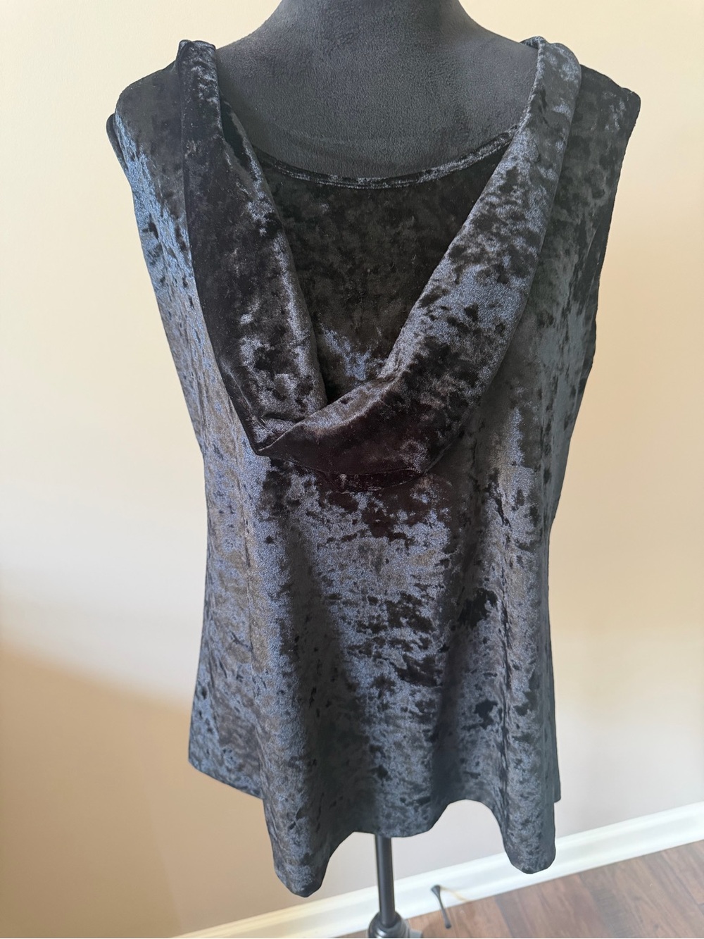 D.F.A New York Crushed Velvet Black Sleeveless Cowl Neck Top XLarge